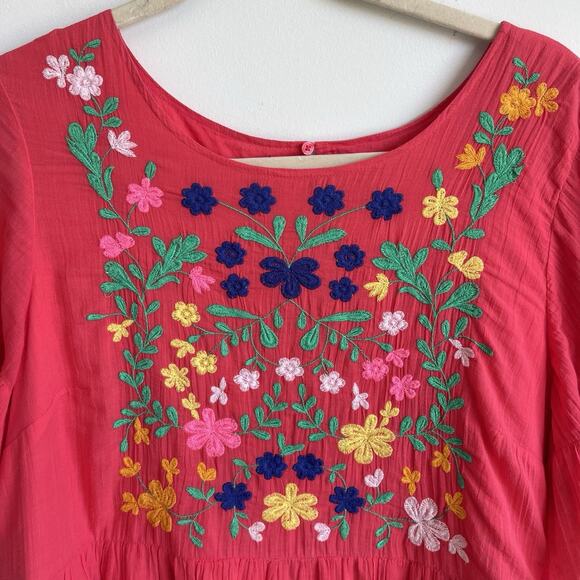 Crown & Ivy Plus Size 2X Flutter Short Sleeves Floral Embroidered Dress Boho - Picture 2 of 12